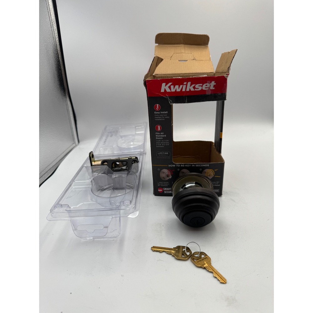 Kwikset Single Cylinder Deadbolt SmartKey Venetian Bronze Door Lock Keyed 1 Side